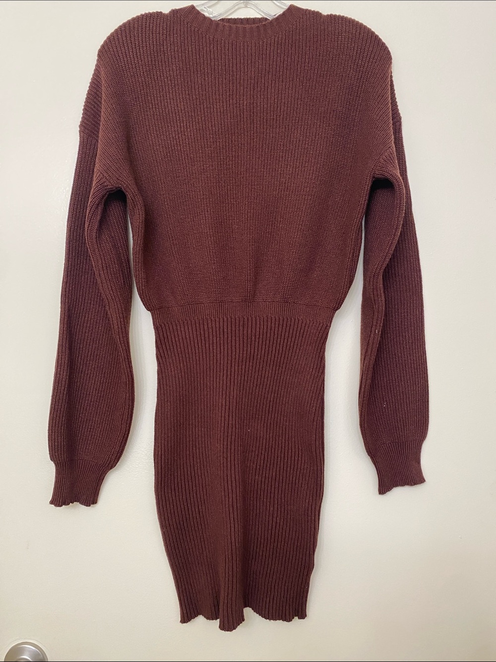 Ribbed Knit Sweater Dress in Rich Chocolate Brown - Picture 4 of 5